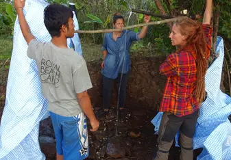 Building a shower at our camp