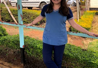 Ashley, a volunteer outside of the county hospital
