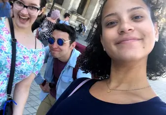 Me and some of my friends at the entrance to the Louvre