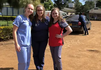 Three pre medical volunteers at Tigoni hospital