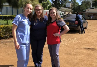 Three pre medical volunteers at Tigoni hospital