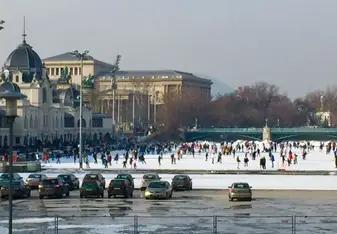 Ice skating in City Park, Budapest