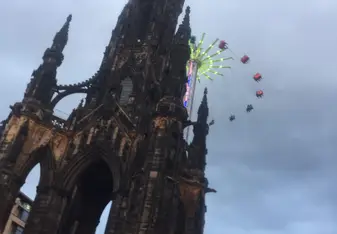 This was taken during the Christmas market and is a view of the Scott monument from the ground. 