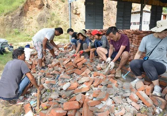 This is group project we remove bricks after the earthquake in Nepal and we reconstruct the school rooms in Nepal 
