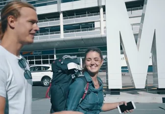 girl at airport with bag