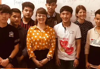 Becky and I teaching our Young Adults English class of 20 year olds