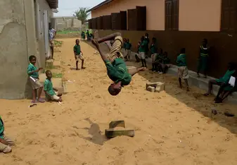 the kids demonstrating there abilities to the Americans 