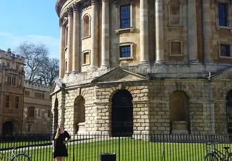 In front of the Radcliffe Camera, the most beloved library in all of Oxford