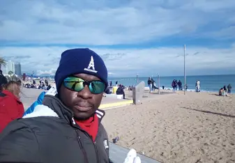 At the beach in Barcelona - very cold and windy day!
