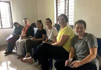 Getting ready to teach English with the other amazing volunteers