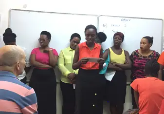 Students presenting in their business class.