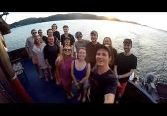 Group photo on The Rock cruise in Bay of Islands.