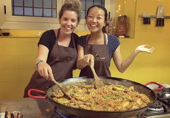 Making paella with a fellow intern! 