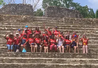 Classmates and teachers at the Al Tun Ha Temple 