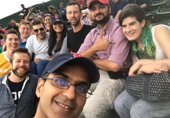 Celebrating the end of Bonbillo with the cohort at a Red Sox baseball game!