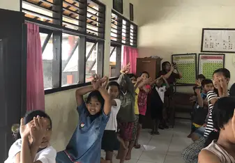 The kids doing yoga on our last day 