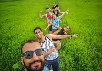 BBQ beside the rice paddies and lotus fields