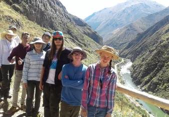 Next to a inca stone quarry near a river