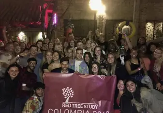 Picture of the Peacebuilding in Colombia group on a night out.