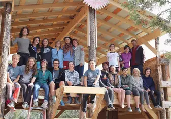 Group photo on the deck we built during the spring semester.