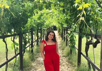 Enjoying the grounds where the wine tour was held