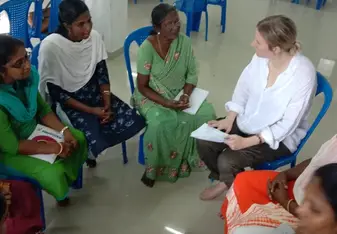 During a discussion session with one of the women’s societies. 