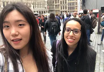This photo was taken right after arriving in Brussels. We were two interns exploring the city for the first time and I was really excited because I was about to start my internship!