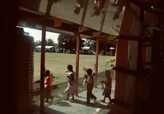 Year 1 and 2 going outside to take photos of their work.