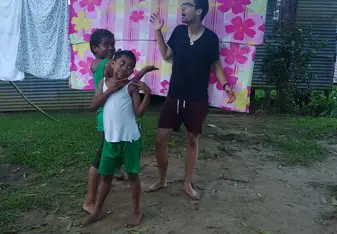 Funny faces with the kids at home