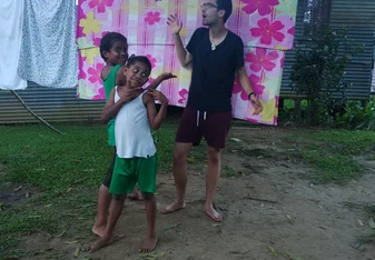 Funny faces with the kids at home