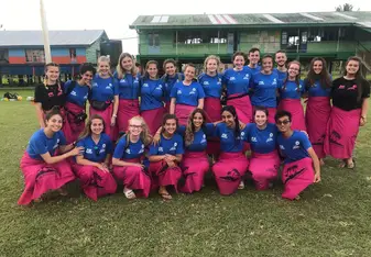A group photo of my team in our matching TP t-shirts and sulu's at our sports outreach session.