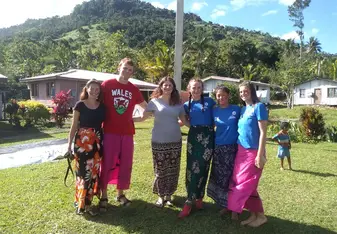 Here- I am with new friends that I made through Think Pacific. On that day- we were going to a rugby match where 3 of our volunteers were playing with the local village team. It was so much fun.