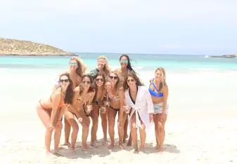 Group of girls on a beach in Ibiza