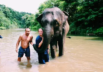 Thailand Elephant Experience visiting the Elephant Carer Home with mahout, P'Sab.