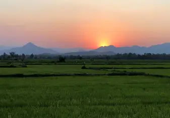 Tak, Thailand rice paddies just on the other side of the river that flows through town