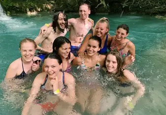 after a long day of volunteering, we all went to the blue hole and went cliff jumping 