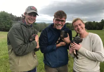 Holding some of the new baby piglets