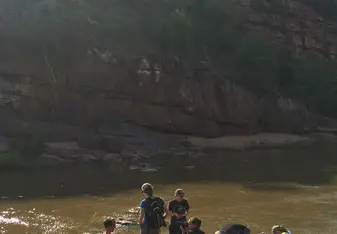 Chilling out during a hike at a camp near our Venda homestay!