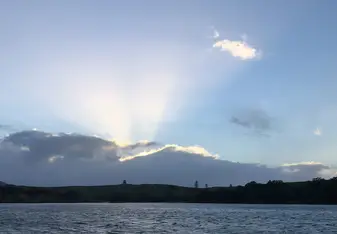 Sun rays seen on ferry fromWaiheke to Auckland. 