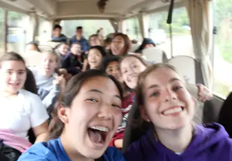 A spontaneous group selfie on the bus in which I miraculously somehow managed to get everyone (minus counselors) in!