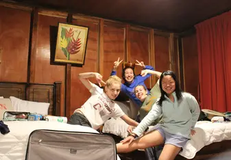 Celebrating our last night together as roommates in the Heliconias Lodge, with a hilarious mini photo shoot, and packing-up-our-suitcases party!