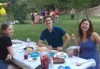 My friends and I celebrating a birthday of another Au Pair