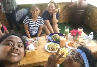 This was our last day of homestay so my friend's family and my family, who were sisters, brought us to this amazing cafe that none of the other group members went to. It was such an amazing moment because it was the best moment to end a successful homestay.