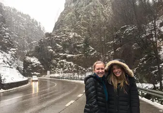 Sofia and I taking a trip through the snowy mountains in Germany!