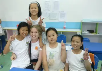 Me taking a Chinese lesson from four Chinese students