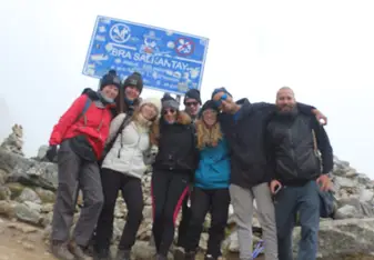 Reading the highest point of he trek. It snowed! 