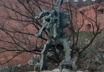 Posing with the dragon statue in Krakow - we couldn't quite get it in the picture, but every 10 minutes or so the dragon actually breathes fire!!