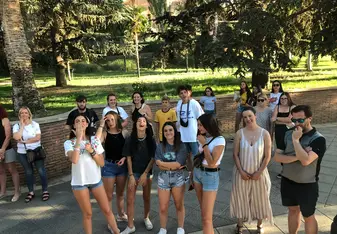 This is a picture of my groups host siblings and some friends taken from our departing bus. The girl with her arms crossed is my host sister Encarni who I miss already.