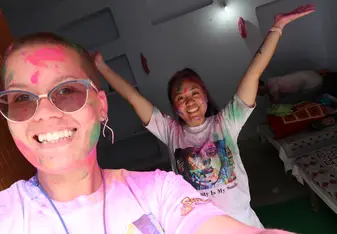 We got to participate in Holi which is a Hindu celebration during our yoga retreat. We got to dance, throw paint on each other, listen to music and dip in the Ganges river.