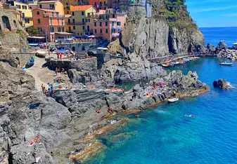 Gorgeous view from my hike in Cinque Terre, the town of Manarola is pictured